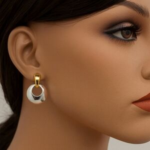 Croft & Barrow Women's Stunning Polished Dual tone Hoop Design Drop Earrings